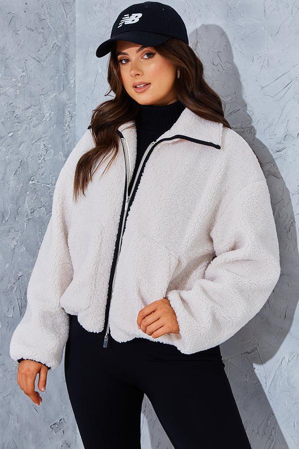 in the style In the Style Borg Contrast Jacket Cream