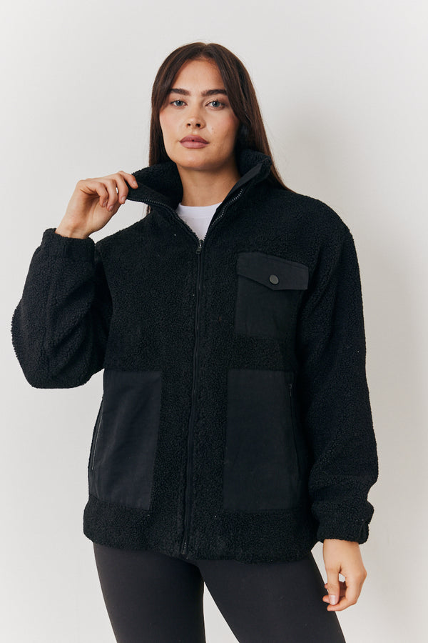 in the style In the Style Borg Jacket With Pocket Detail Black
