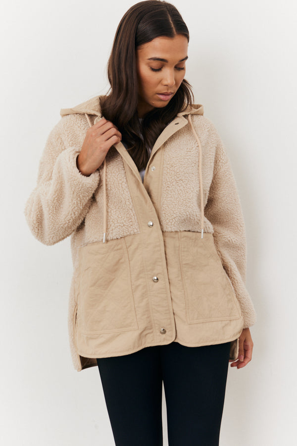 In The Style In The Style Borg Patched Quilted Jacket Stone