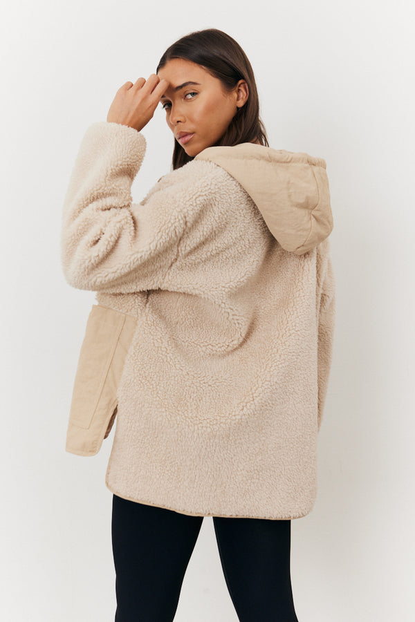 In The Style In The Style Borg Patched Quilted Jacket Stone