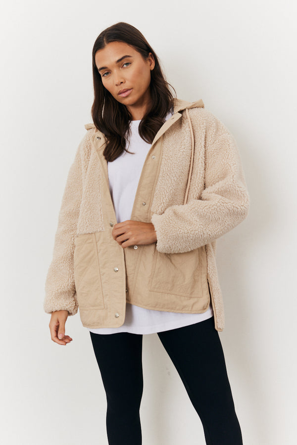 in the style In the Style Borg Patched Quilted Jacket Stone