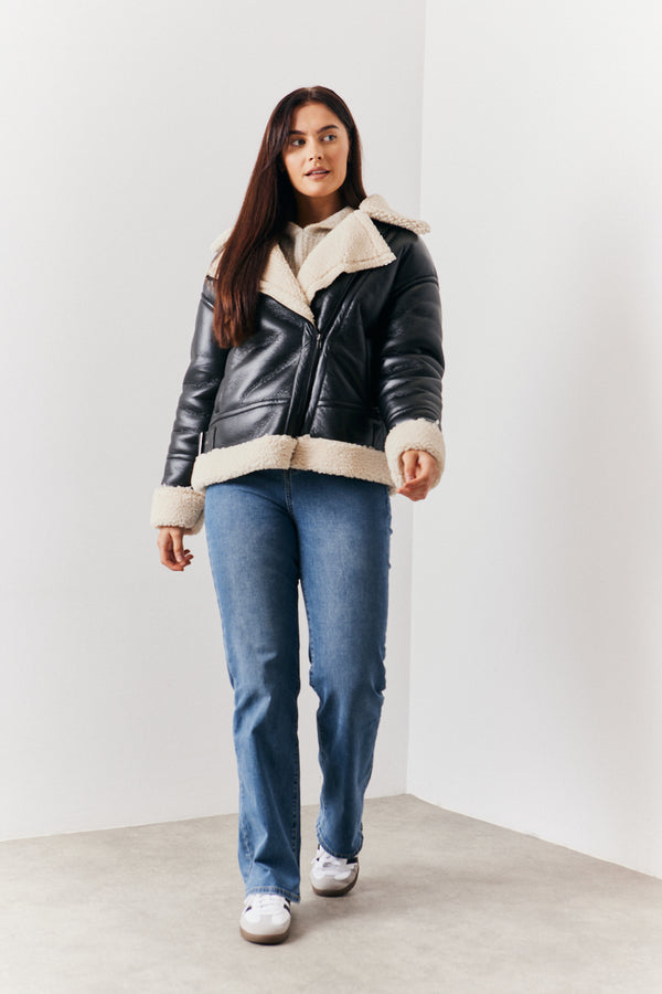 In The Style In The Style Borg Trim Aviator Jacket Black