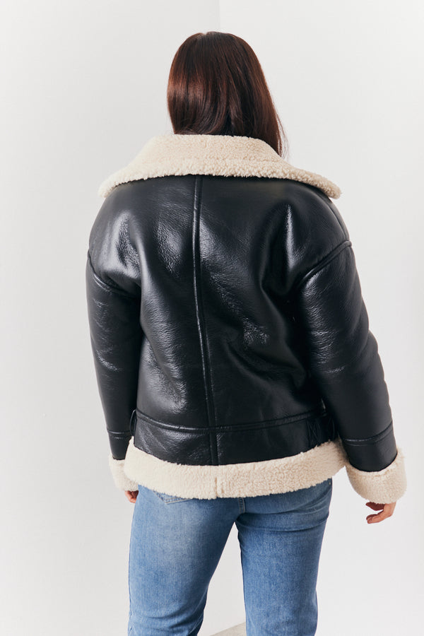 In The Style In The Style Borg Trim Aviator Jacket Black