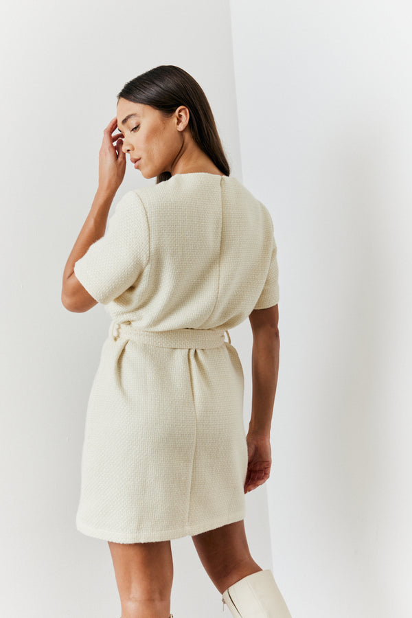 In The Style In The Style Boucle Belted Mini Dress Cream