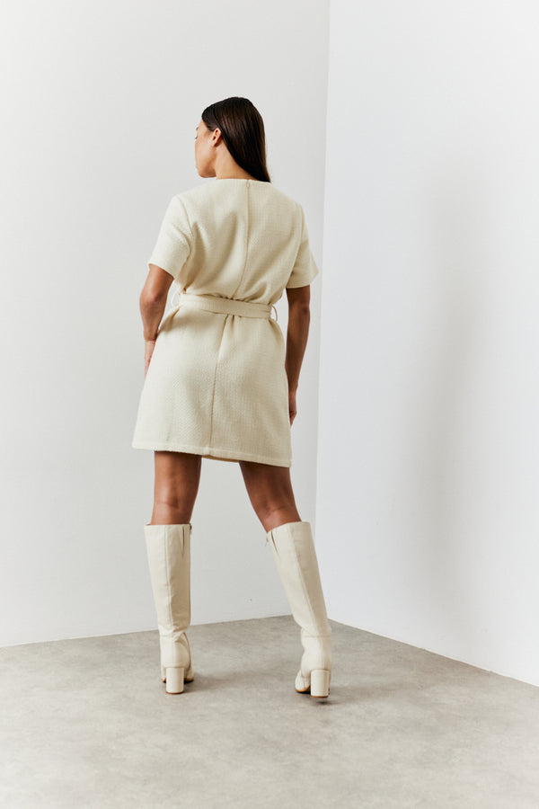 In The Style In The Style Boucle Belted Mini Dress Cream