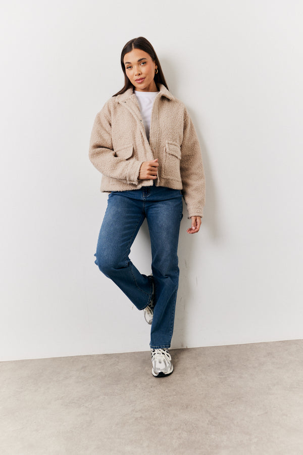 In The Style In The Style Boucle Pocket Detail Jacket Oatmeal