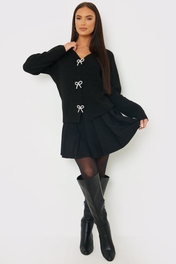 In The Style In The Style Bow Detail Button Up Knit Cardigan Black