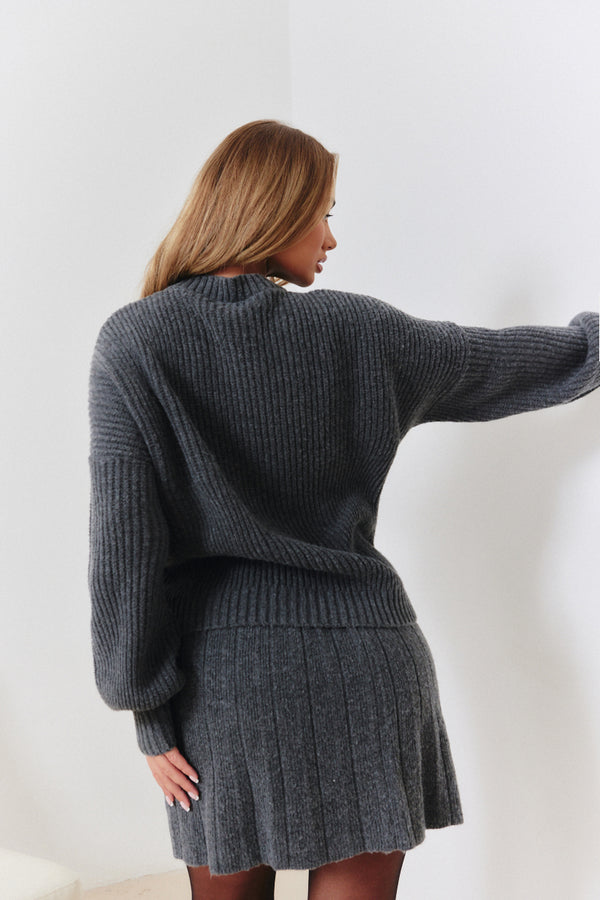 In The Style In The Style Bow Detail Co-Ord Knit Cardigan Charcoal