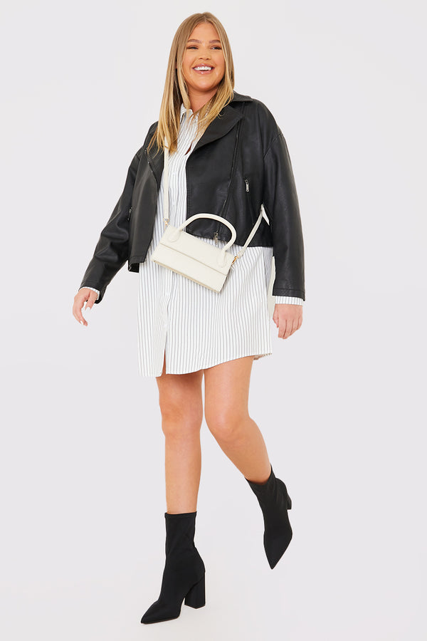 In The Style In The Style Boxy Oversized Leather Look Biker Jacket Black