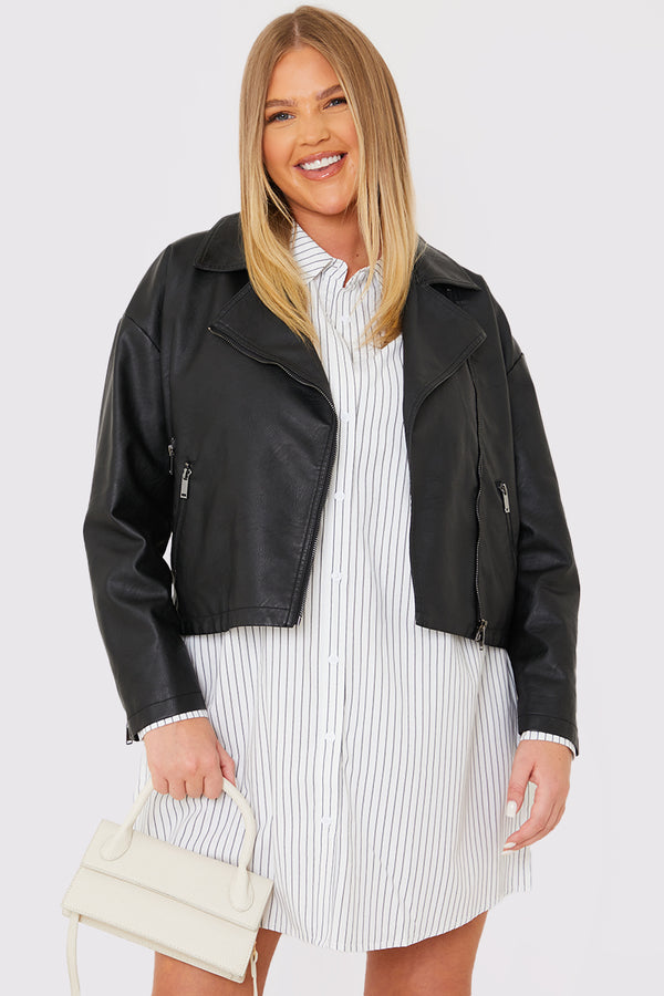 in the style In the Style Boxy Oversized Leather Look Biker Jacket Black
