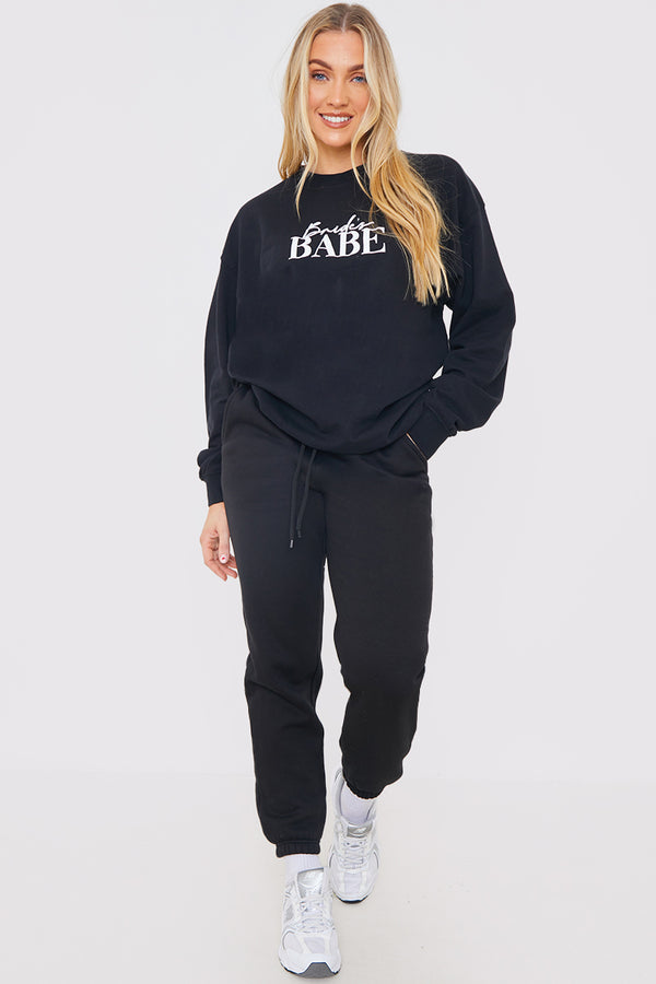 In The Style In The Style Bride's Babe Crew Neck Sweatshirt Black