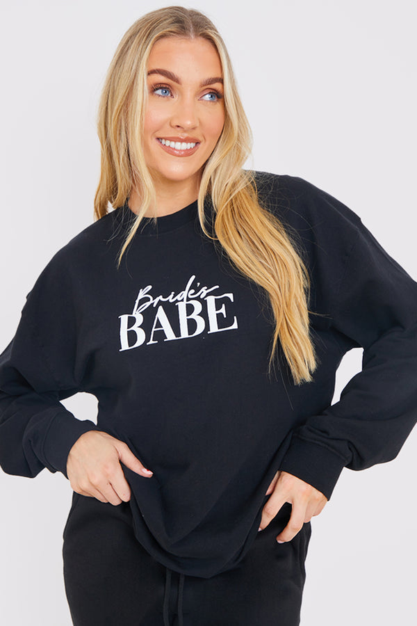 in the style In The Style Bride's Babe Crew Neck Sweatshirt Black