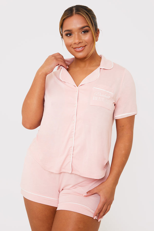 In The Style In The Style BrideS Besties Jersey Short Sleeve Pj Set Blush