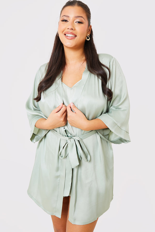 In The Style In The Style Bridesmaid Satin Dressing Gown Sage