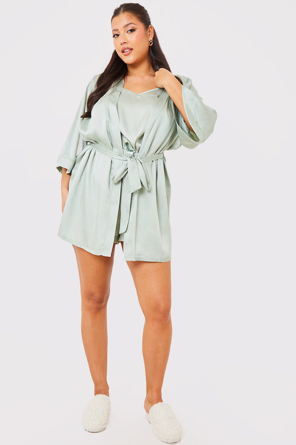 In The Style In The Style Bridesmaid Satin Dressing Gown Sage