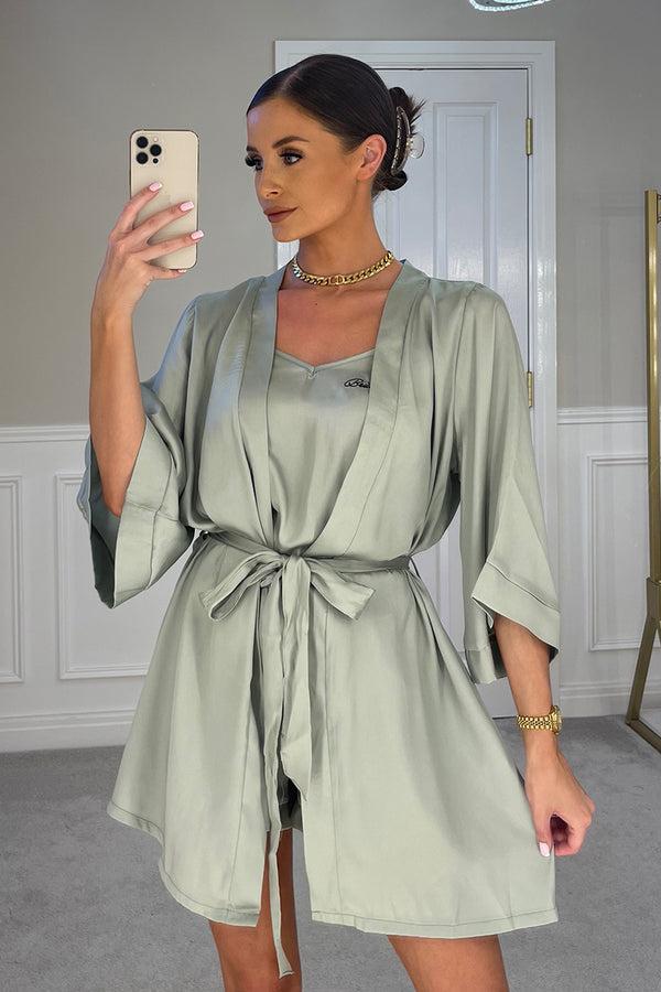 in the style In The Style Bridesmaid Satin Dressing Gown Sage