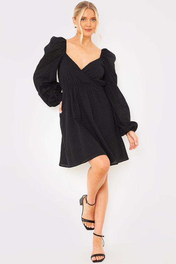In The Style In The Style Broderie Cut Out Mini Dress Black