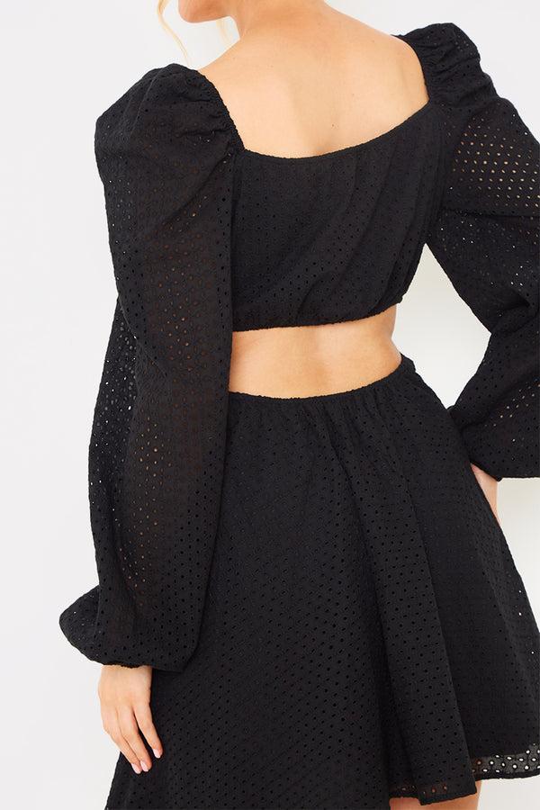 In The Style In The Style Broderie Cut Out Mini Dress Black