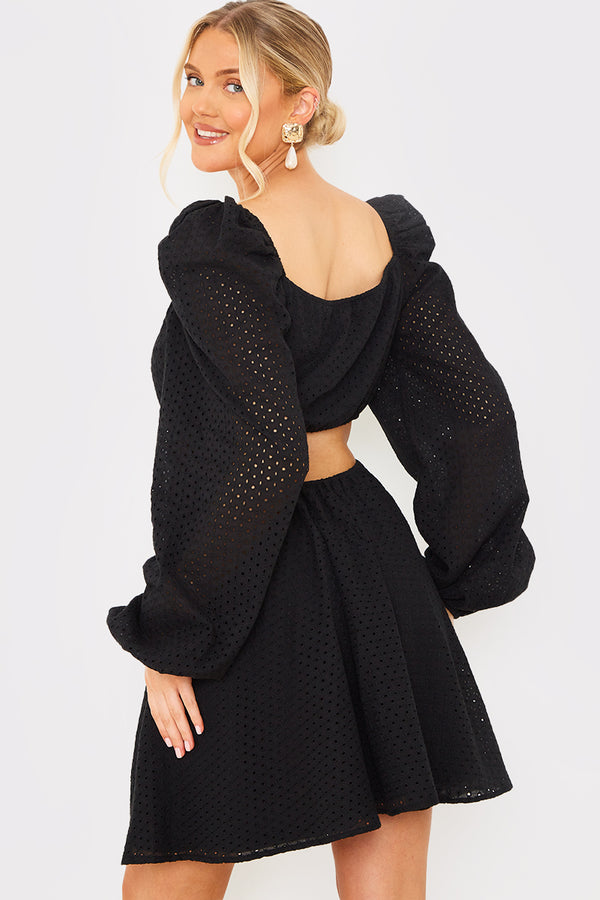 In The Style In The Style Broderie Cut Out Mini Dress Black