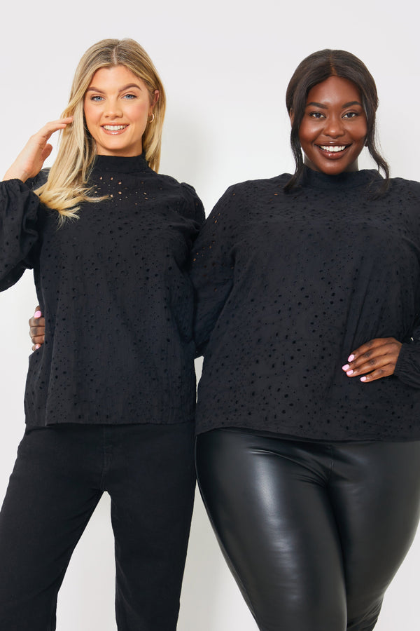 In The Style In The Style Broderie High Neck Blouse Black