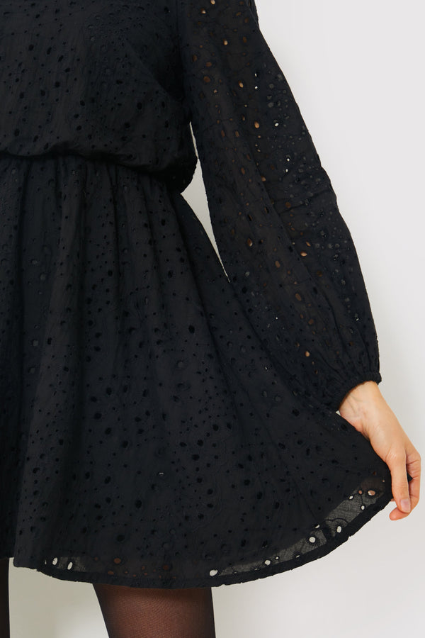 In The Style In The Style Broderie High Neck Frill Hem Mini Dress Black