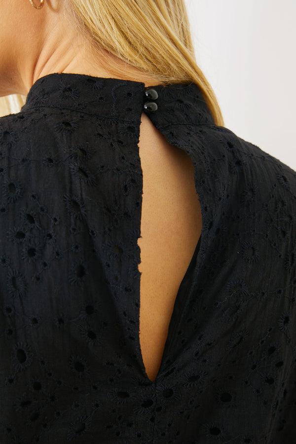 In The Style In The Style Broderie High Neck Frill Hem Mini Dress Black