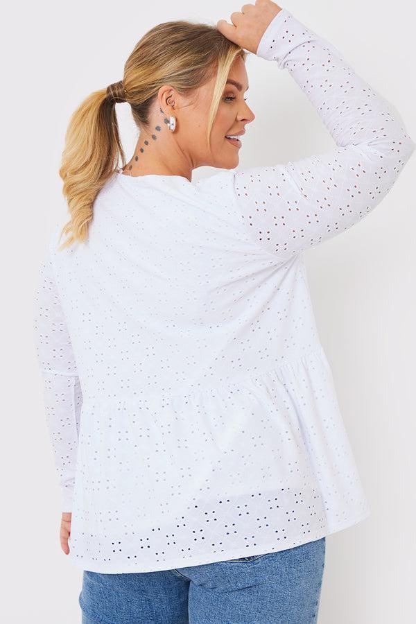 In The Style In The Style BRODERIE LONG SLEEVE SMOCK TOP White