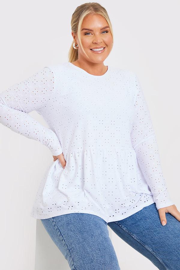 in the style In the Style BRODERIE LONG SLEEVE SMOCK TOP White