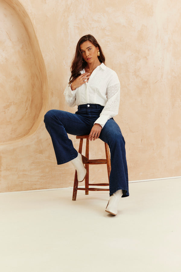 In The Style In The Style Broderie Shirt Bodysuit White