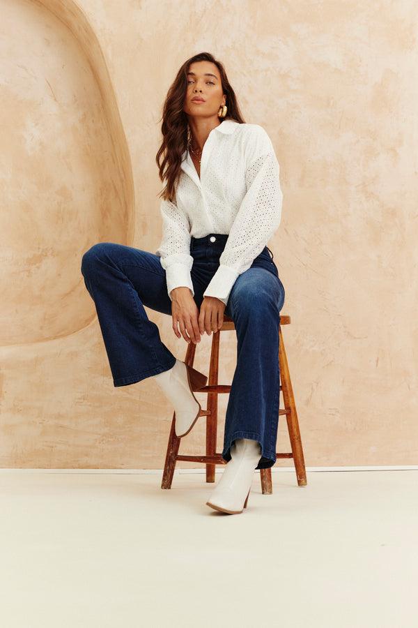 in the style In The Style Broderie Shirt Bodysuit White