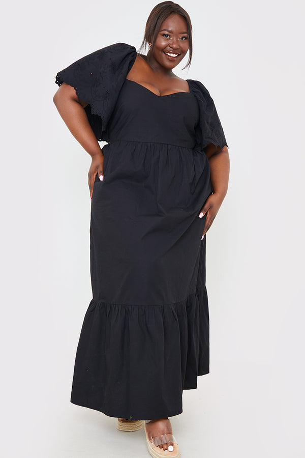 in the style In The Style Broderie Trim Shift Mini Dress Black