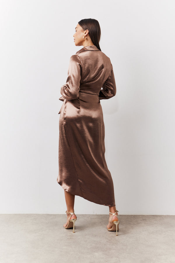 In The Style In The Style Bronze Liquid Satin Wrap Midaxi Dress Gold