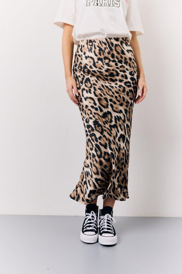 In The Style In The Style Brown Leopard Print Satin Midaxi Skirt Brown