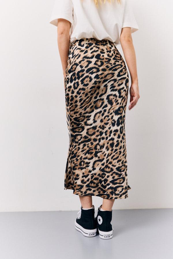 In The Style In The Style Brown Leopard Print Satin Midaxi Skirt Brown
