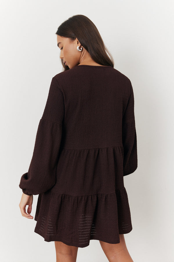 In The Style In The Style Brown Textured Tie Front Detail Smock Dress Brown
