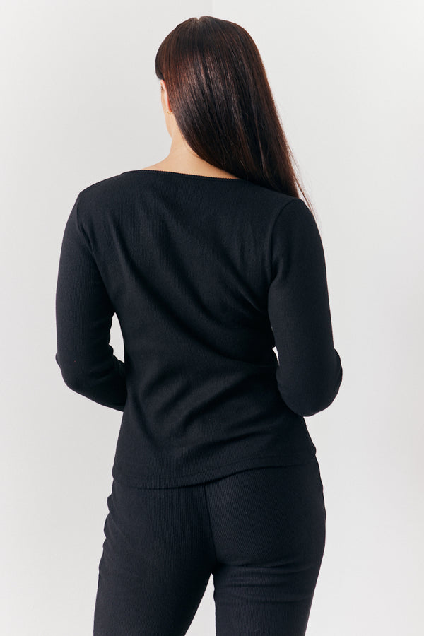 In The Style In The Style Brushed Rib Asymmetric Co-Ord Top Black