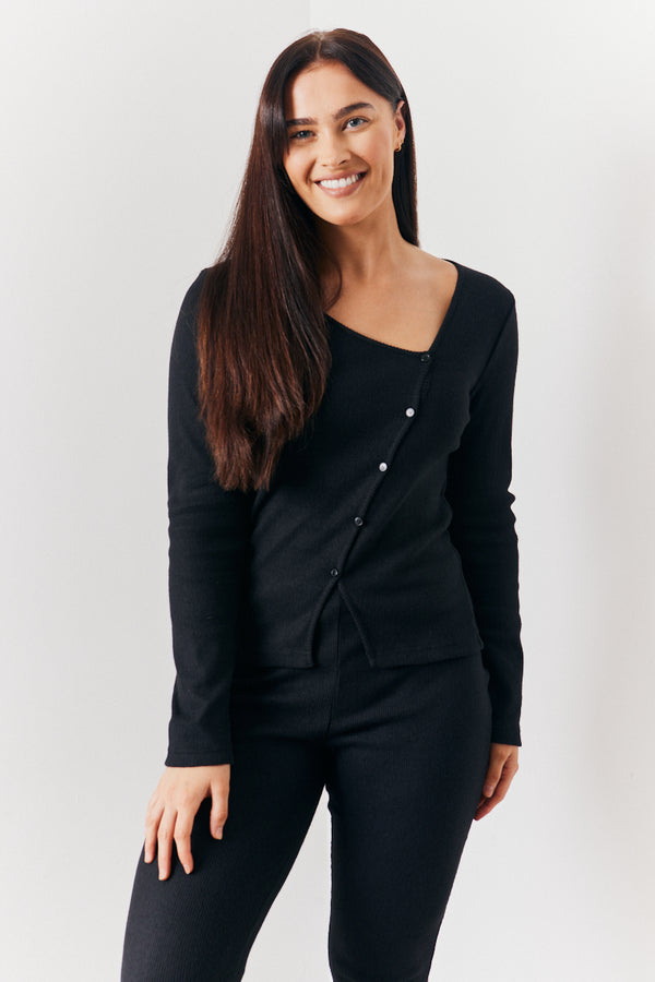 in the style In the Style Brushed Rib Asymmetric Co-Ord Top Black
