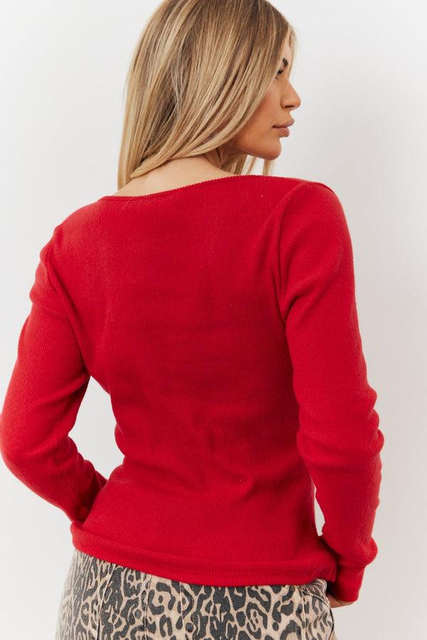 In The Style In The Style Brushed Rib Asymmetric Top Red