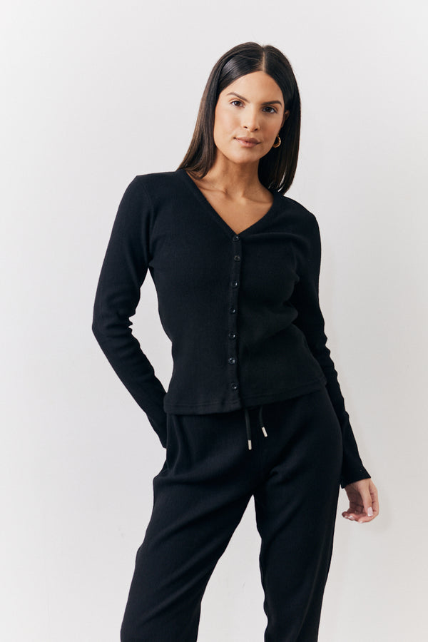 in the style In The Style Brushed Rib Co Ord Cardigan Black