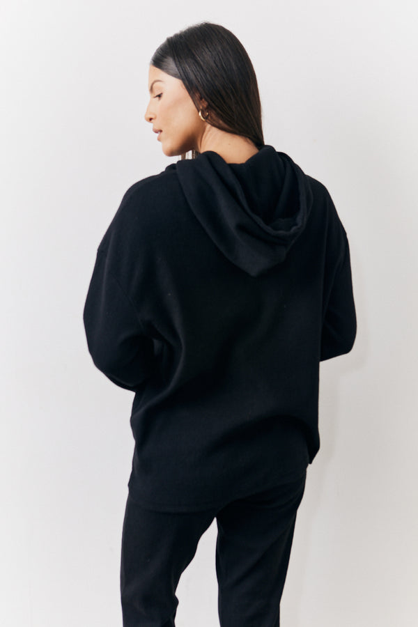 In The Style In The Style Brushed Rib Co Ord Hoodie Black