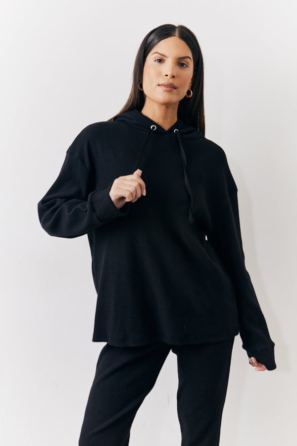 in the style In The Style Brushed Rib Co Ord Hoodie Black