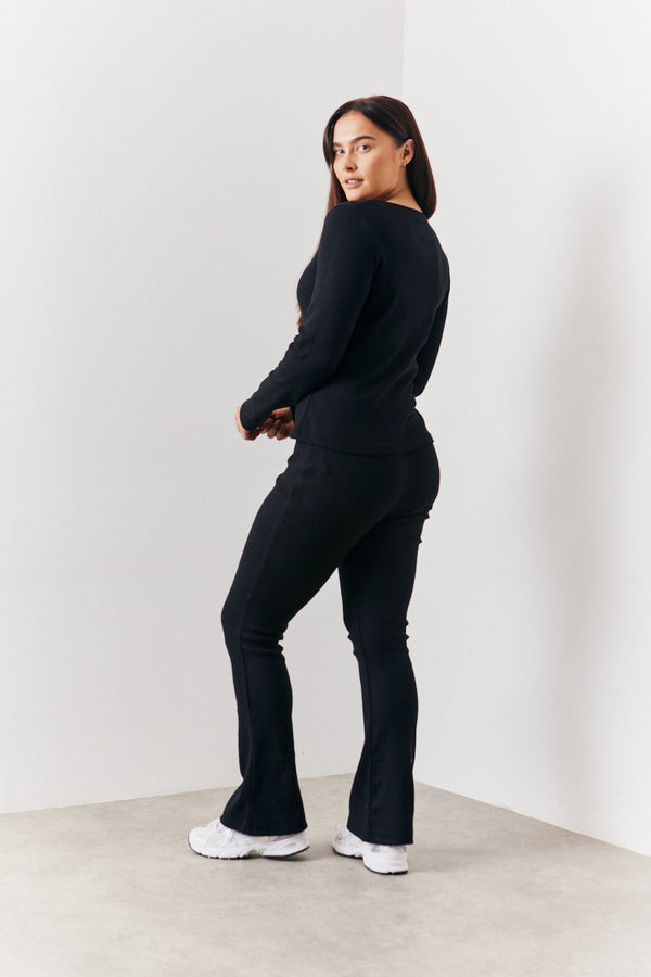 In The Style In The Style Brushed Rib Fit & Flare Co-Ord Trouser Black