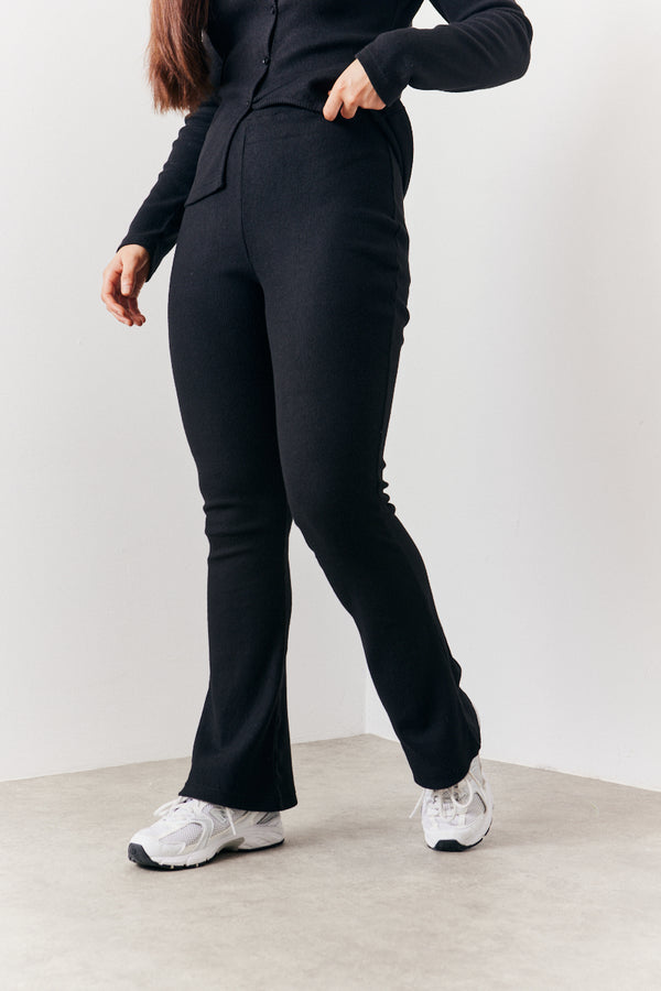 In The Style In The Style Brushed Rib Fit & Flare Co-Ord Trouser Black