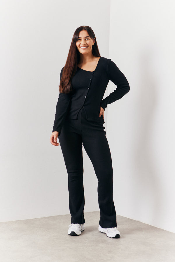 in the style In the Style Brushed Rib Fit & Flare Co-Ord Trouser Black