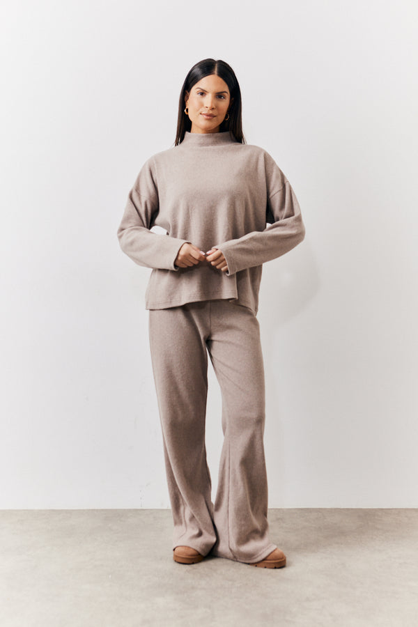 In The Style In The Style Brushed Rib High Neck Co Ord Top Mocha