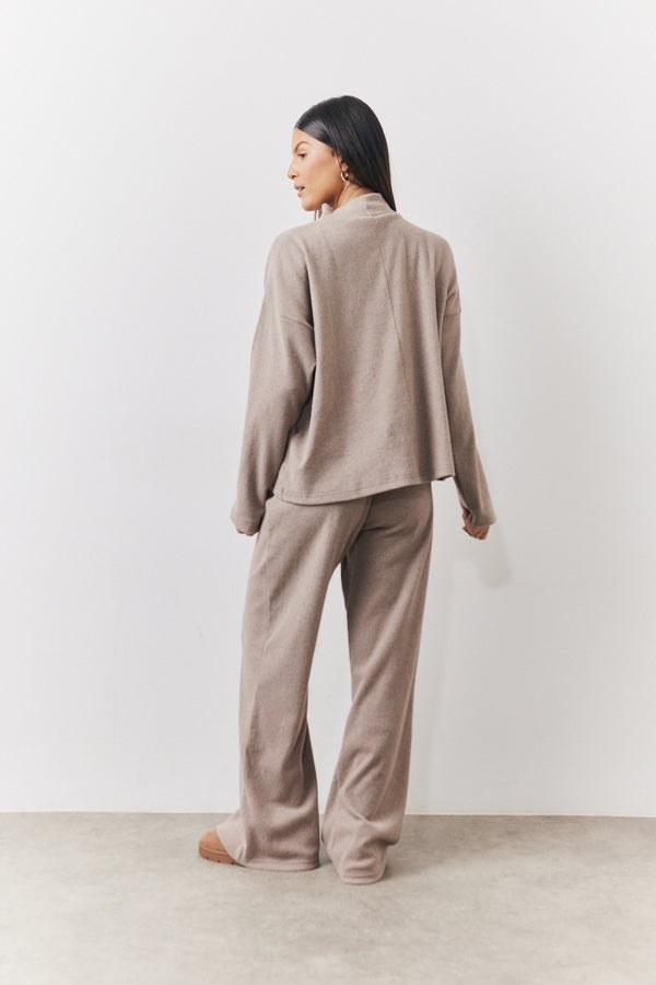 In The Style In The Style Brushed Rib High Neck Co Ord Top Mocha