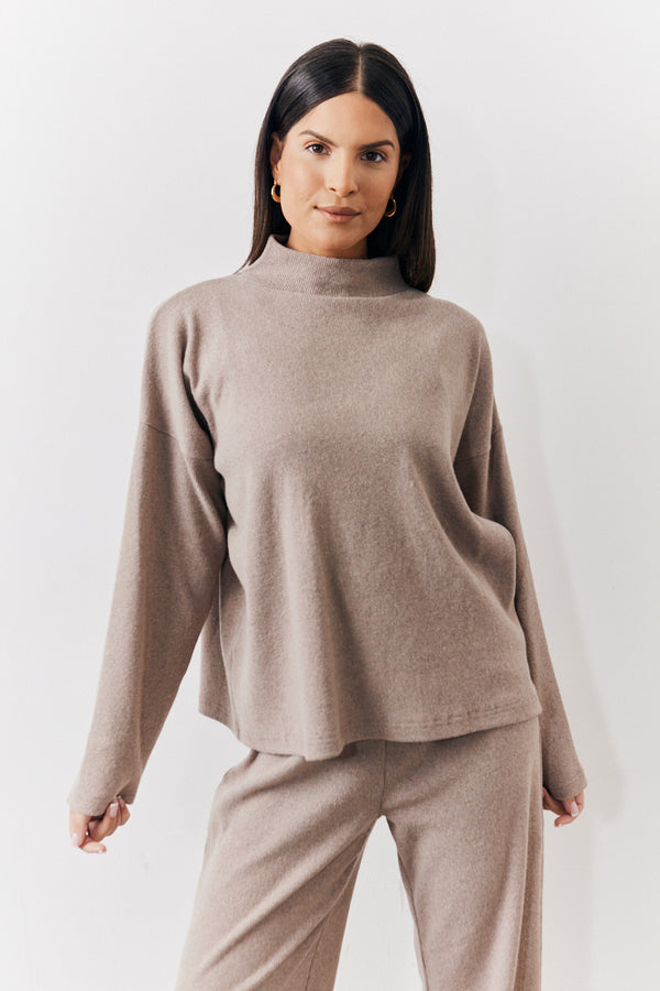 in the style In The Style Brushed Rib High Neck Co Ord Top Mocha