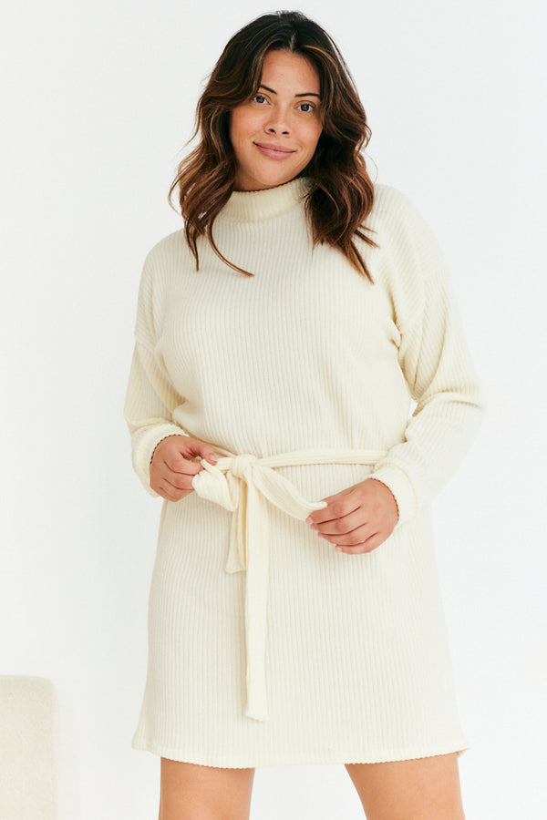 in the style In The Style Brushed Rib Loose Belted Dress Khaki