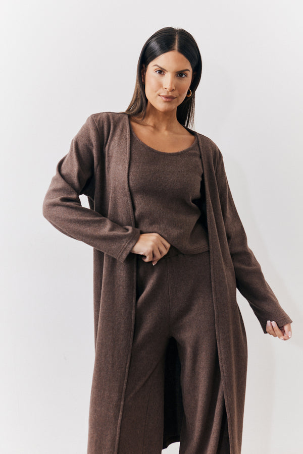 In The Style In The Style Brushed Rib Maxi Co Ord Cardigan Chocolate