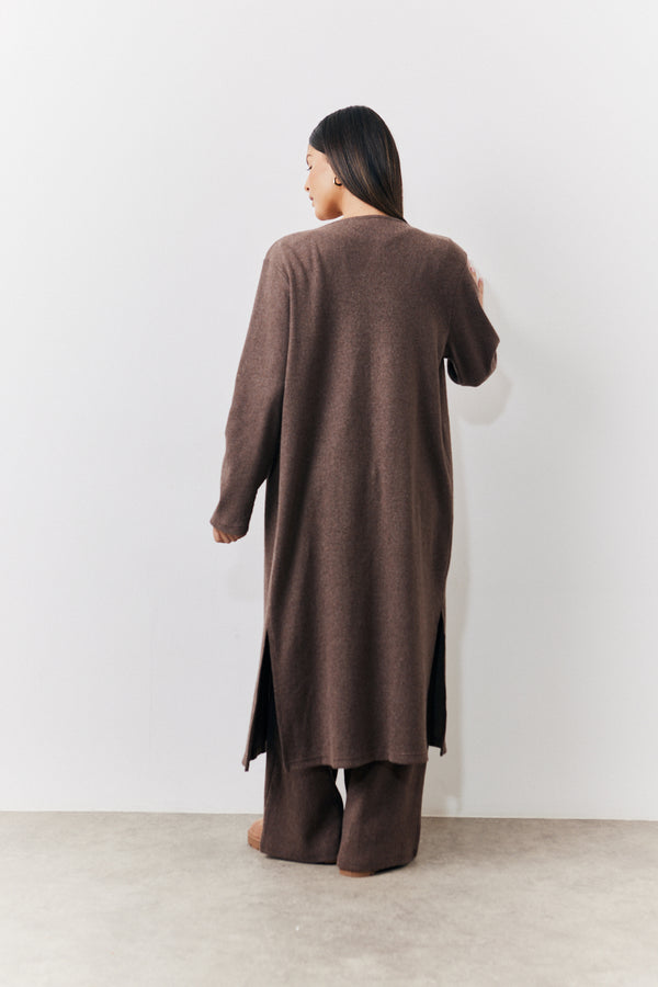 In The Style In The Style Brushed Rib Maxi Co Ord Cardigan Chocolate